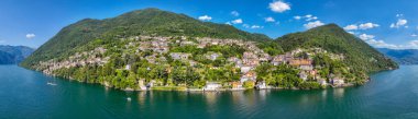 Aerial view of Nesso, a picturesque village sitting on the banks of Lake Como, Italy