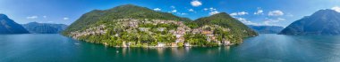 Aerial view of Nesso, a picturesque village sitting on the banks of Lake Como, Italy