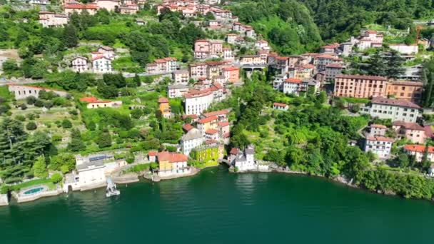 Aerial View Nesso Picturesque Village Sitting Banks Lake Como Italy — Stockvideo