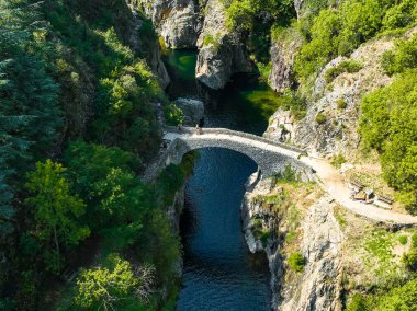 Le pont du diable or Devil Bridge ain Thueyts village in the Ardeche department in southern France, Europe