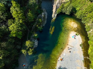 Le pont du diable or Devil Bridge ain Thueyts village in the Ardeche department in southern France, Europe