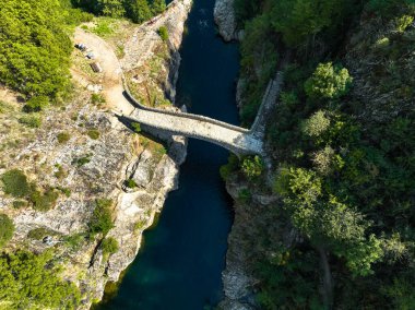 Le pont du diable or Devil Bridge ain Thueyts village in the Ardeche department in southern France, Europe