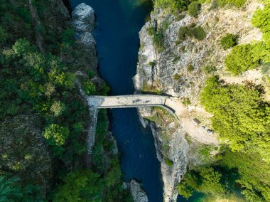 Le pont du diable or Devil Bridge ain Thueyts village in the Ardeche department in southern France, Europe