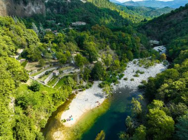 Le pont du diable or Devil Bridge ain Thueyts village in the Ardeche department in southern France, Europe