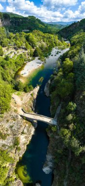 Le pont du diable or Devil Bridge ain Thueyts village in the Ardeche department in southern France, Europe