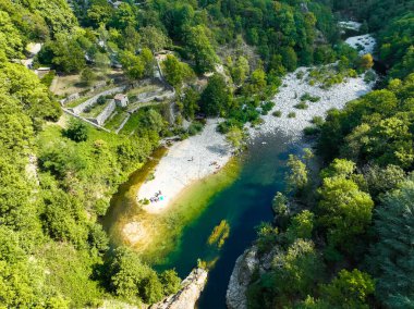 Le pont du diable or Devil Bridge ain Thueyts village in the Ardeche department in southern France, Europe