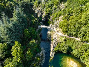 Le pont du diable or Devil Bridge ain Thueyts village in the Ardeche department in southern France, Europe