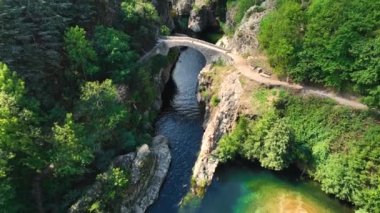 Le pont du diable or Devil Bridge ain Thueyts village in the Ardeche department in southern France, Europe