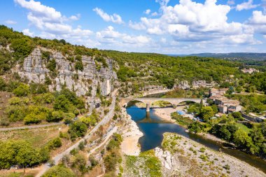 Aerial view of Balazuc, one of the most beautiful village in Ardeche, South of France, Europe