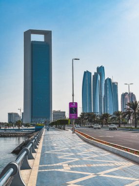 Abu Dhabi Corniche in Al Marina, cycle and pedestrian pathways in United Arab Emirates. High quality photo
