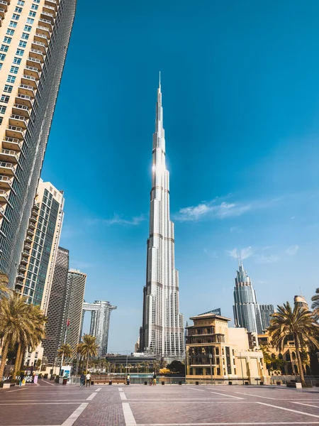 Vue Sur Burj Khalifa Depuis Pont Parc Burj Dans Centre — Photo