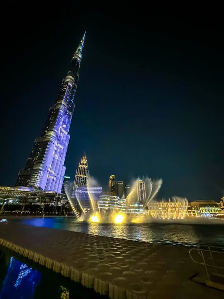 Dubai Fountain Show Burj Khalifa Lake Downtown Dubai Emirati Arabi — Foto Stock
