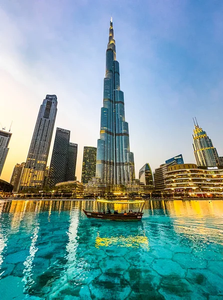 Dubai Fountain Show Burj Khalifa Lake Dans Centre Ville Dubaï — Photo