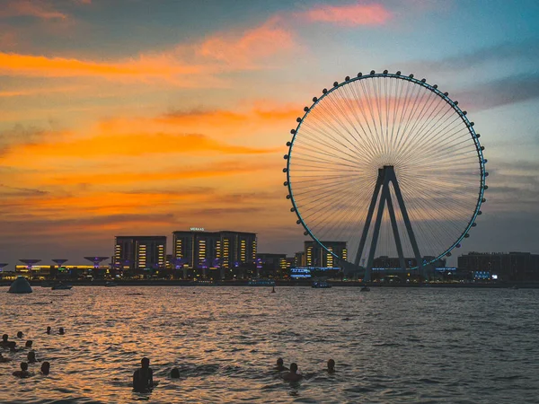 stock image View of Marina JBR beach and the Ain Dubai Giant ferris Wheel in Meraas Dubai, United Arab Emirates. High quality photo