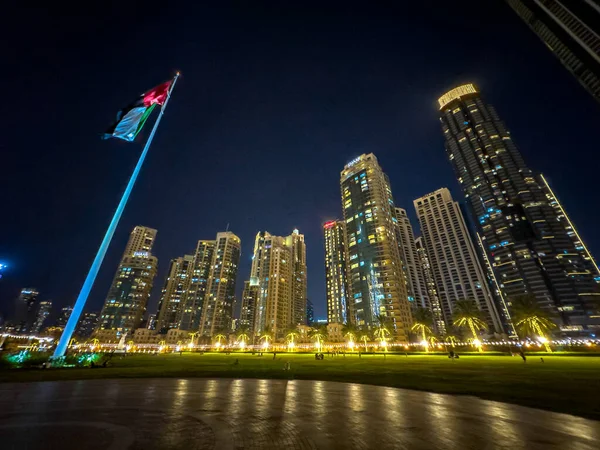 Vista Burj Park Rodeado Por Arranha Céus Centro Dubai Emirados — Fotografia de Stock