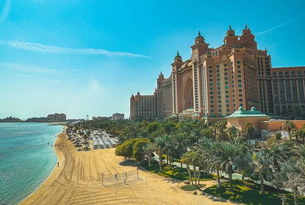 stock image View from the promenade and tram monorail in The Palm Jumeirah island in Dubai, UAE. High quality photo