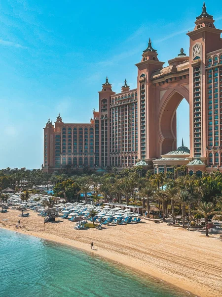 stock image View from the promenade and tram monorail in The Palm Jumeirah island in Dubai, UAE. High quality photo