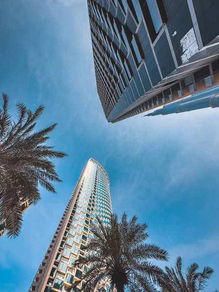 Нижче Skyscrapers Вид Центрі Міста Дубай Діловий Фінансовий Район Оае — стокове фото
