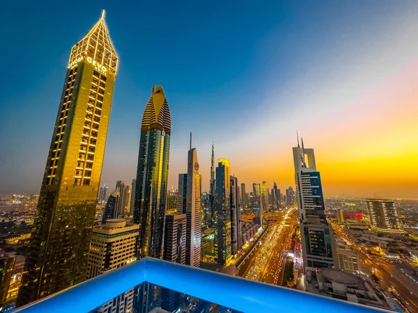 Vue Sheikh Zayed Road Coucher Soleil Dans Centre Financier Centre — Photo