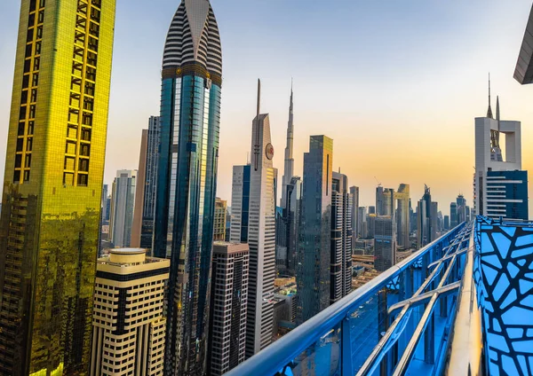 View Sheikh Zayed Road Sunset Dubai Downtown Financial Center Uae — Stock Photo, Image