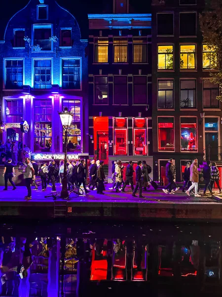 Barrio Rojo Por Noche Amsterdam Países Bajos Foto Alta Calidad — Foto de Stock