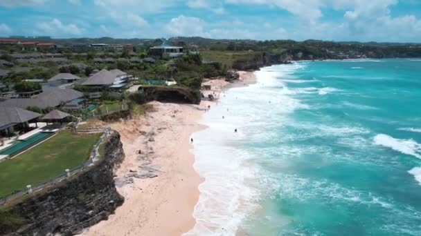 Letecký Pohled Dreamland Beach Pecatu Poloostrově Bukit Ostrově Bali Indonésie — Stock video