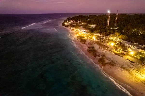 Vista Aérea Playa Gili Trawangan Atardecer Lombok Indonesia Sureste Asiático —  Fotos de Stock