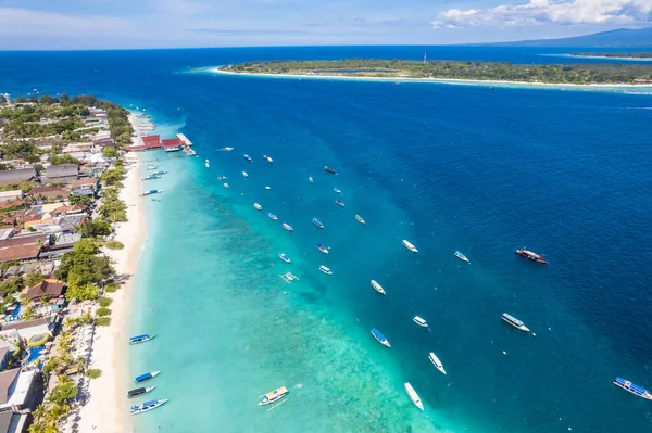 stock image Aerial of Ferry Terminal in Gili Trawangan beach in Lombok, Indonesia, south east Asia