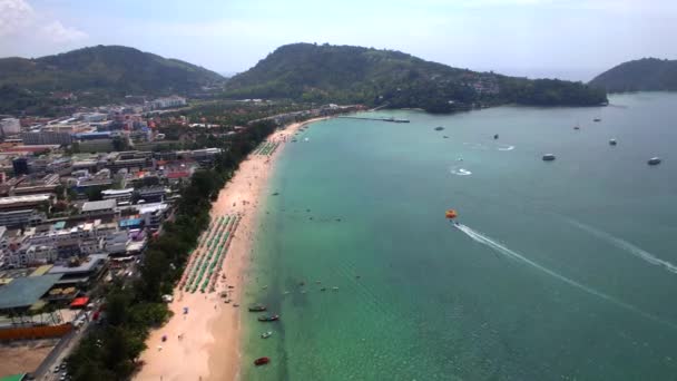 Luftaufnahme Des Patong Strandes Bei Sonnenuntergang Phuket Thailand Hochwertiges Foto — Stockvideo