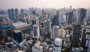Bangkok, Tayland, Asya 'nın güneydoğusundaki Watthana bölgesinin hava manzarası