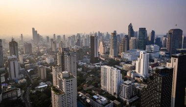 Bangkok, Tayland, Asya 'nın güneydoğusundaki Watthana bölgesinin hava manzarası