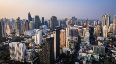 Bangkok, Tayland, Asya 'nın güneydoğusundaki Watthana bölgesinin hava manzarası