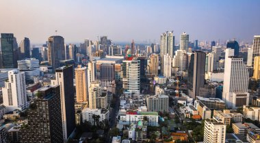 Bangkok, Tayland, Asya 'nın güneydoğusundaki Watthana bölgesinin hava manzarası