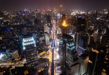 Bangkok, Tayland, Asya 'nın güneydoğusundaki Asoke bölgesinin hava manzarası.