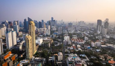 Bangkok, Tayland, Asya 'nın güneydoğusundaki Watthana bölgesinin hava manzarası