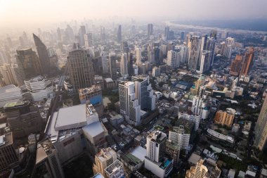 Bangkok, Tayland, Asya 'nın güneydoğusundaki Watthana bölgesinin hava manzarası
