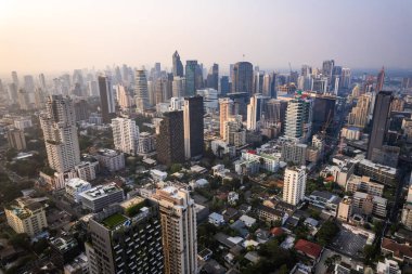 Bangkok, Tayland, Asya 'nın güneydoğusundaki Watthana bölgesinin hava manzarası