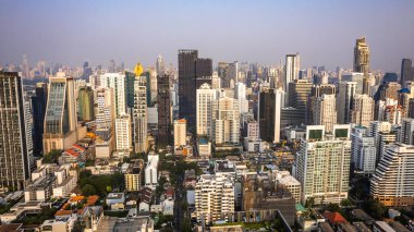 Bangkok, Tayland, Asya 'nın güneydoğusundaki Asoke bölgesinin hava manzarası.