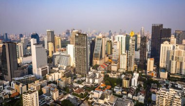 Bangkok, Tayland, Asya 'nın güneydoğusundaki Watthana bölgesinin hava manzarası