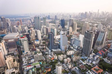 Bangkok, Tayland, Asya 'nın güneydoğusundaki Watthana bölgesinin hava manzarası