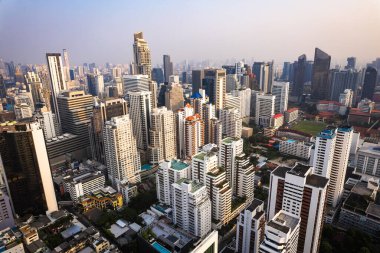 Bangkok, Tayland, Asya 'nın güneydoğusundaki Watthana bölgesinin hava manzarası