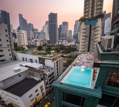 Bangkok, Tayland, Asya 'nın güneydoğusundaki Watthana bölgesinin hava manzarası