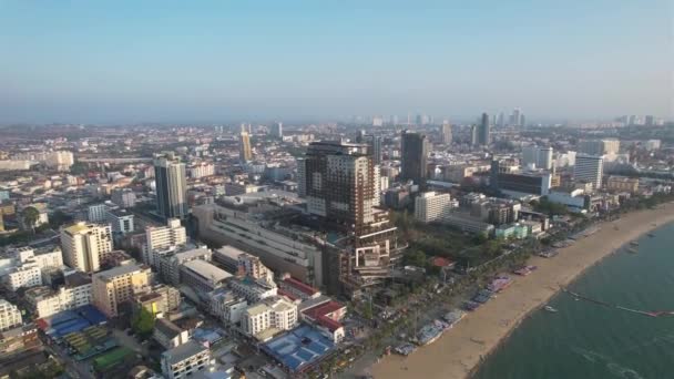 Luftaufnahme Des Zentralen Pattaya Strandes Chonburi Thailand Südostasien — Stockvideo