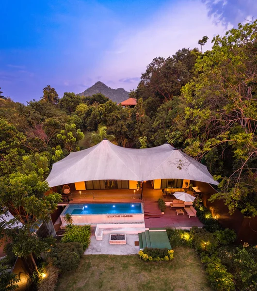 stock image Aerial view of a luxury glamping in Khao Yai, Nakhon Ratchasima, Thailand, south east asia