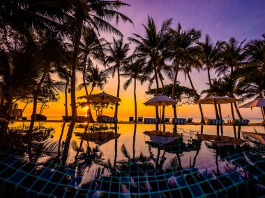 Hua Hin 'de sahil gündoğumu, Prachuap Khiri Khan, Tayland. Yüksek kalite fotoğraf