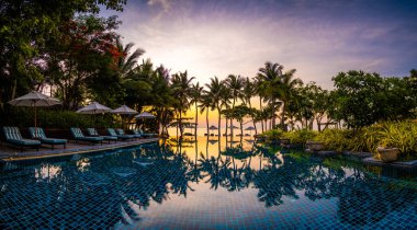 Hua Hin 'de sahil gündoğumu, Prachuap Khiri Khan, Tayland. Yüksek kalite fotoğraf