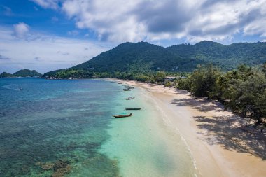 Sairee Sahili 'nin havadan görüntüsü ya da Tayland, Tayland, Koh Tao' daki Sai Ri Sahili, Güney Asya