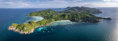 Koh Tao, Tayland 'daki Shark Körfezi' nin havadan görüntüsü, Güney Doğu Asya