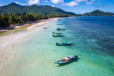 Sairee Sahili 'nin havadan görüntüsü ya da Tayland, Tayland, Koh Tao' daki Sai Ri Sahili, Güney Asya