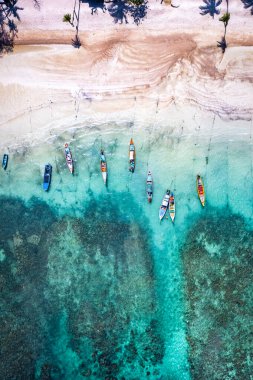 Sairee Sahili 'nin havadan görüntüsü ya da Tayland, Tayland, Koh Tao' daki Sai Ri Sahili, Güney Asya